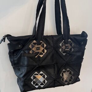 Salvatore Ferragamo Vintage Black Tote with Geometric Metal Accents
